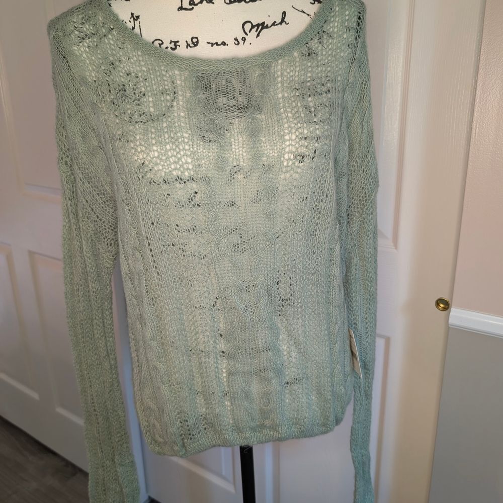 NWT Free People Green Textured Crew Neck Sweater